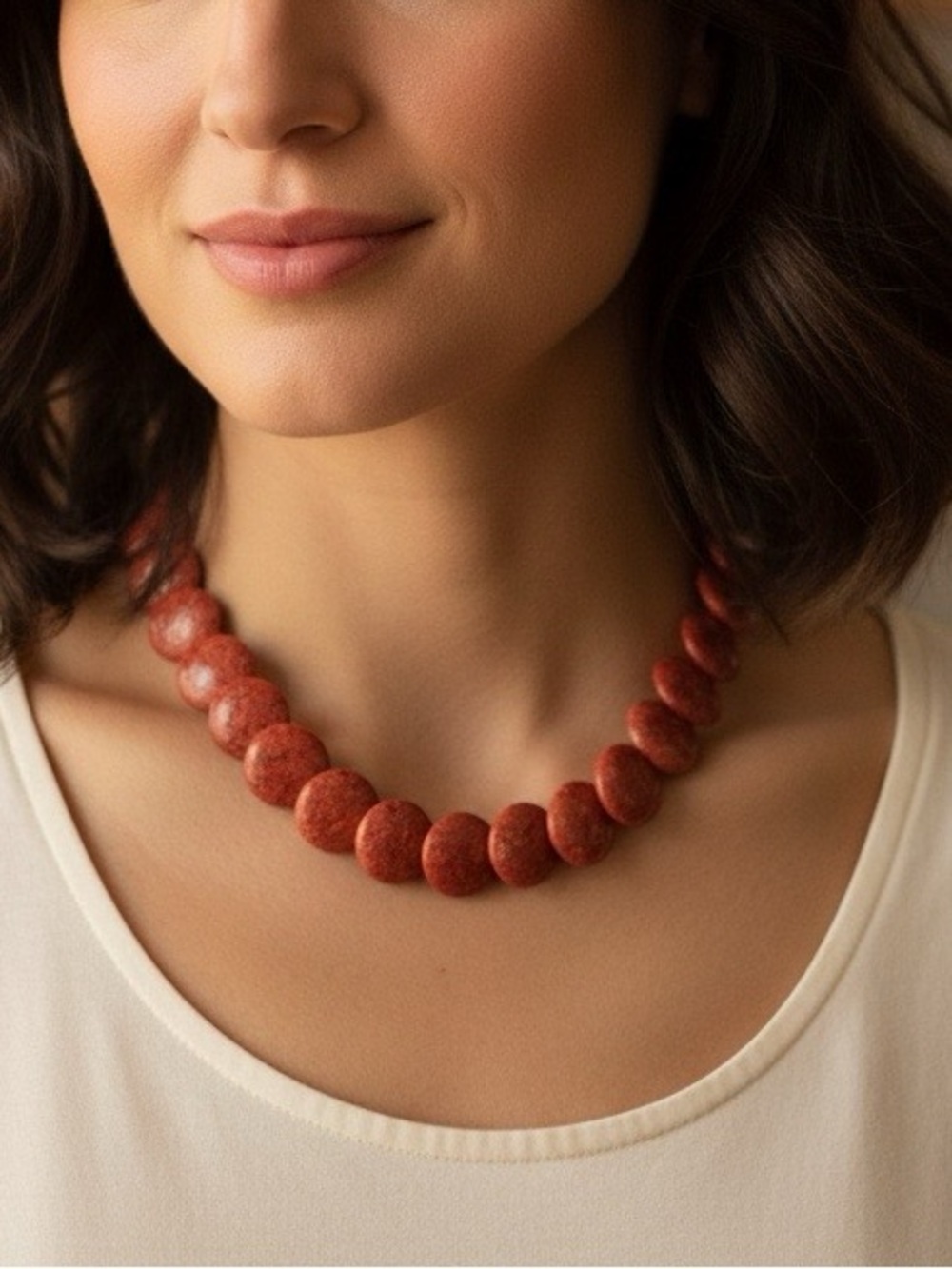 Coral Coin Bead Necklace